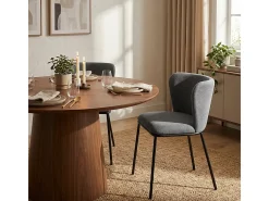 Silla de salón-comedor de diseño moderno de tela con patas negras Lasta - Gris Oscuro