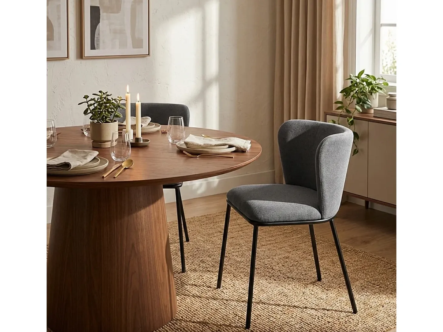 Silla de salón-comedor de diseño moderno de tela con patas negras Lasta - Gris Oscuro