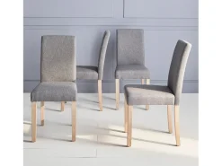 Silla de tela con patas de madera, set de 4 gris claro