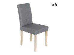 Silla de tela con patas de madera, set de 4 gris claro