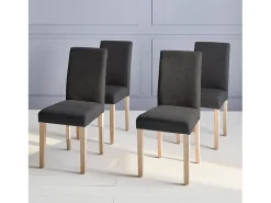 Silla de tela con patas de madera, set de 4 gris oscuro
