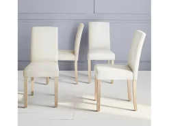 Silla de tela con patas de madera, set de 4 crudo