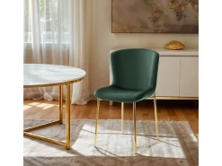 Silla de tela de diseño para salón-comedor con patas doradas Virin - Verde oscuro