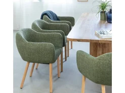 Silla de tela verde y patas de madera Solène (lote de 2)