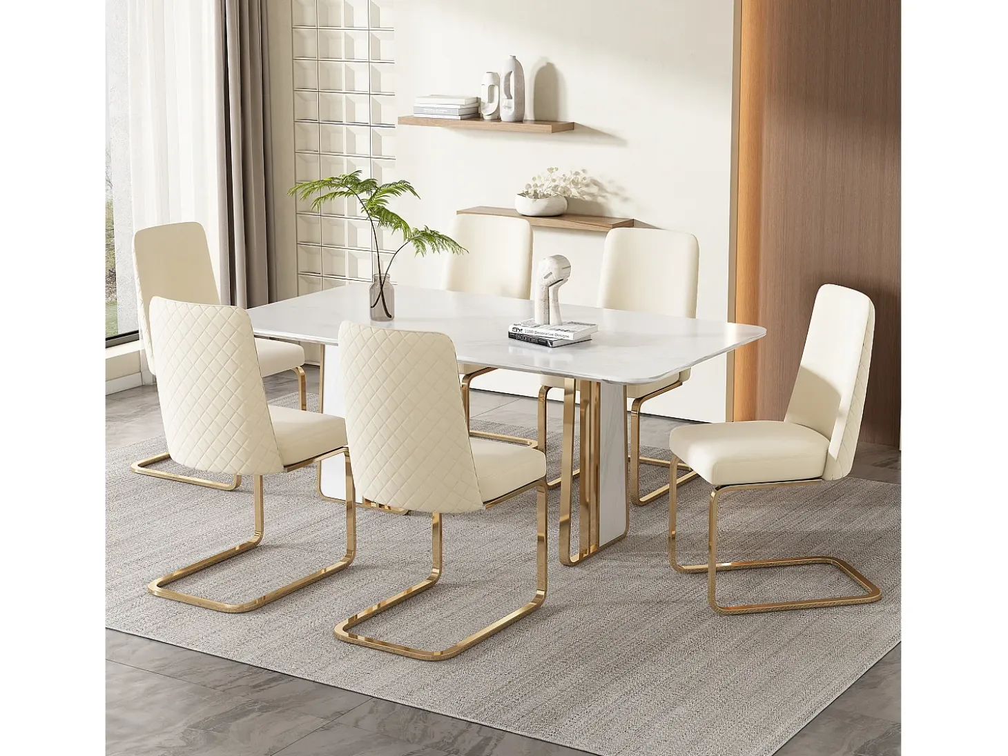 Silla de terciopelo, 2 piezas, diseño de diamante, metal dorado, beige (47x63x85 cm)