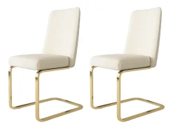 Silla de terciopelo, 2 piezas, diseño de diamante, metal dorado, beige (47x63x85 cm)