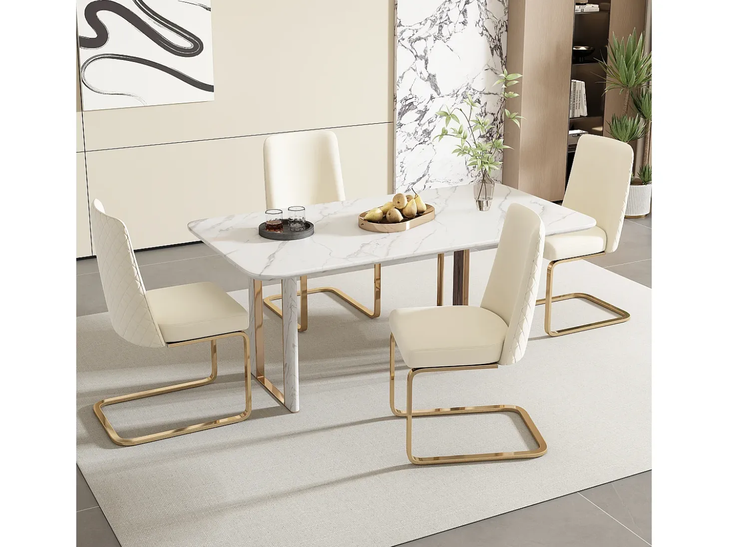 Silla de terciopelo, 2 piezas, diseño de diamante, metal dorado, beige (47x63x85 cm)