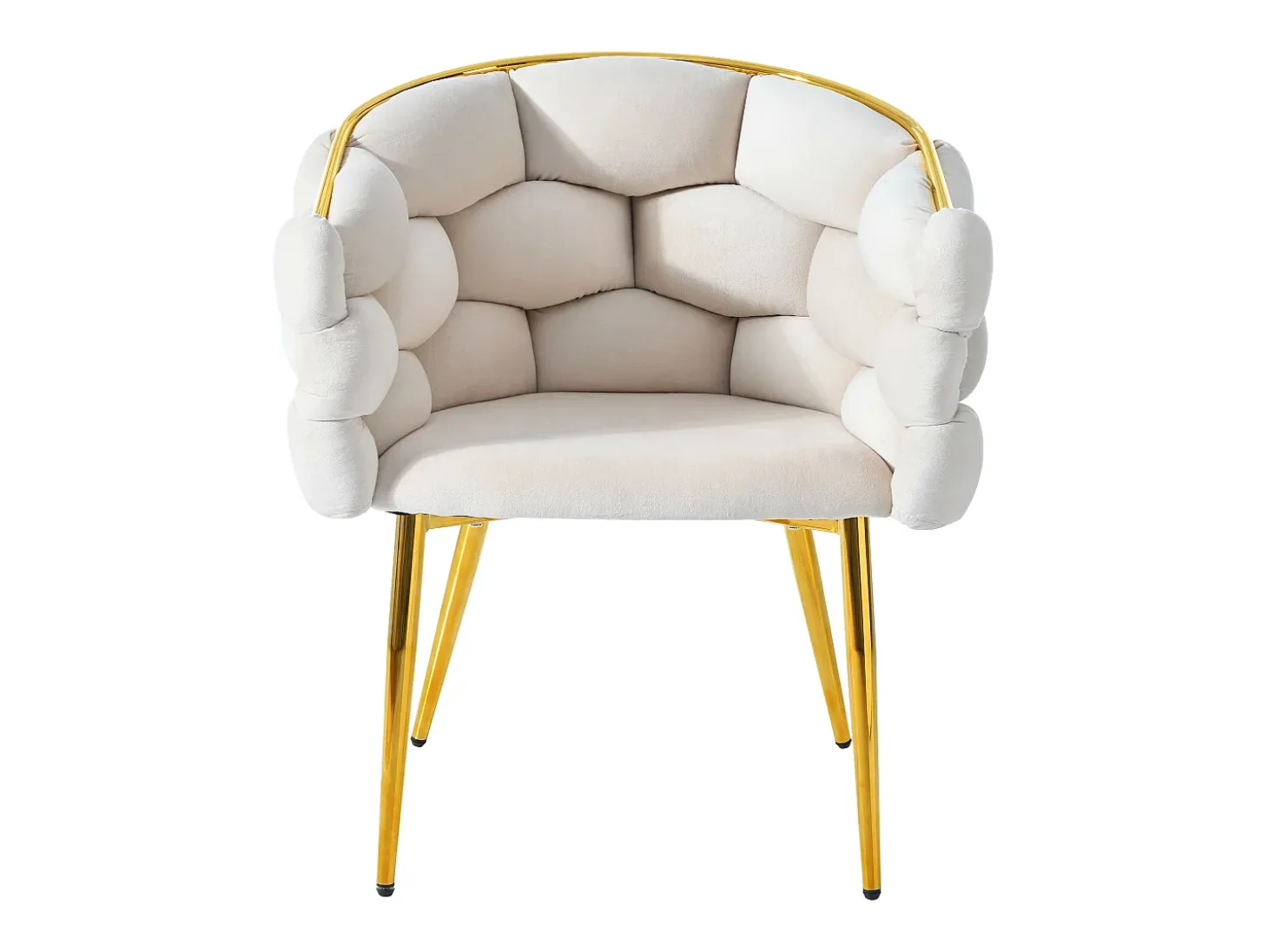 Silla de terciopelo beige y metal dorado con patas ajustables