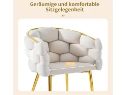 Silla de terciopelo beige y metal dorado con patas ajustables