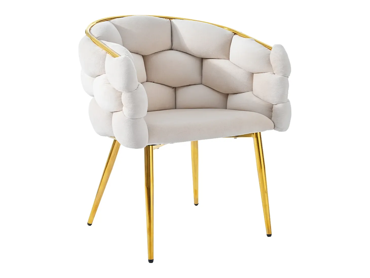 Silla de terciopelo beige y metal dorado con patas ajustables
