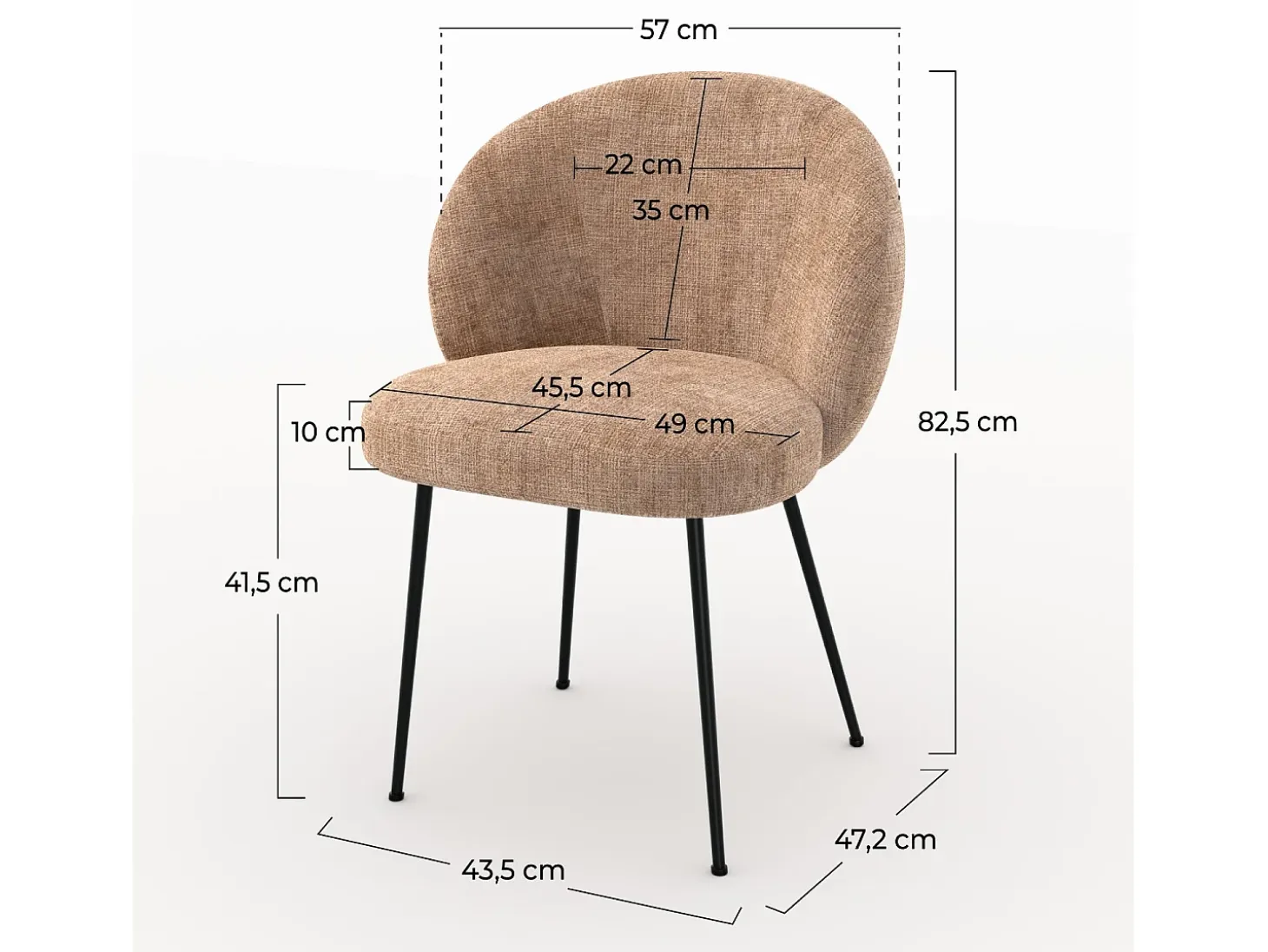 Silla de terciopelo color café crema y metal negro - Bloomy