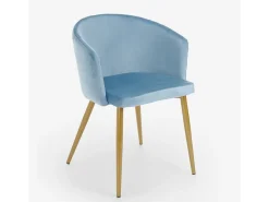 Silla de terciopelo de comedor de cocina moderna con patas doradas Patogu - Azul