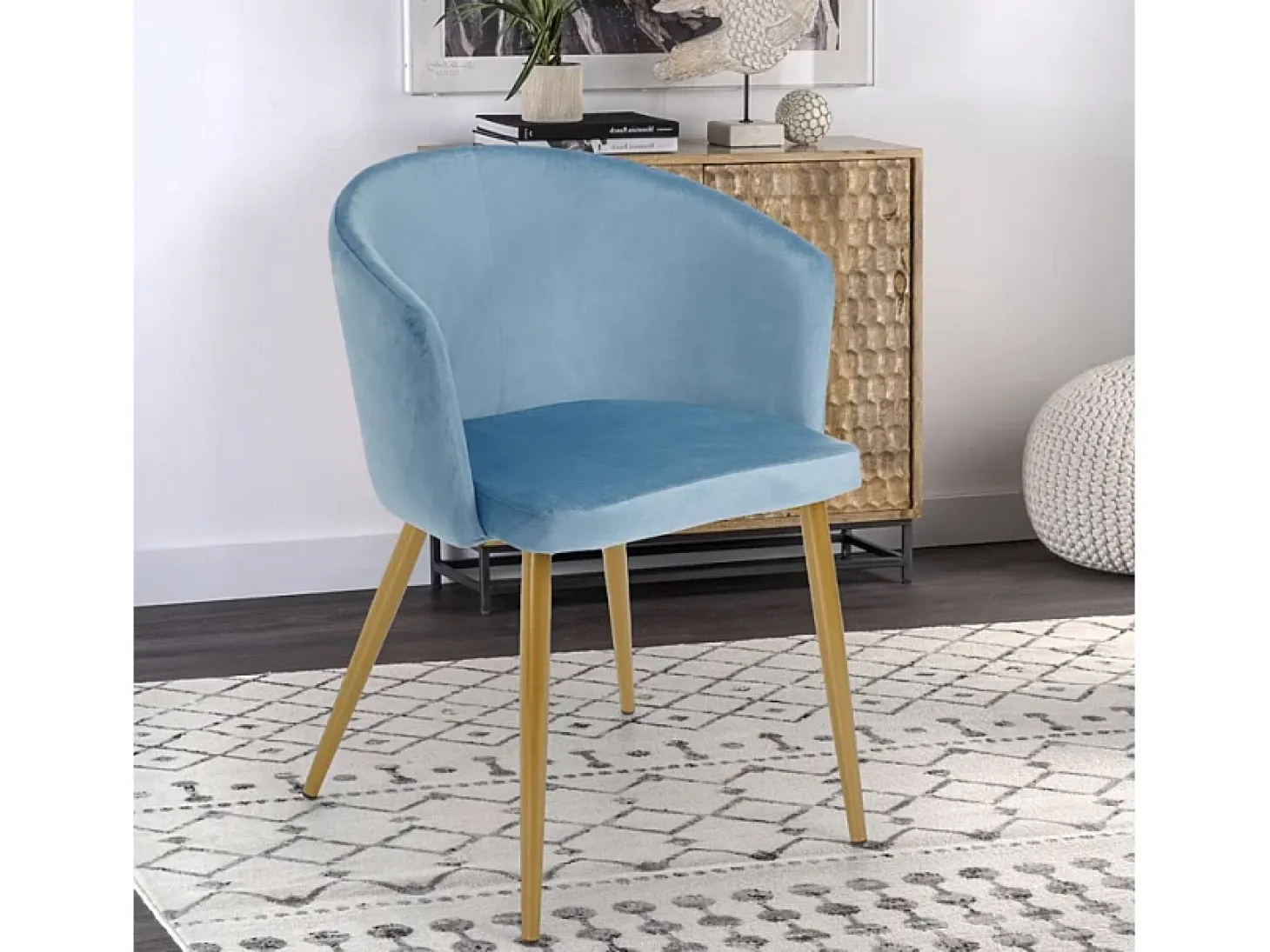 Silla de terciopelo de comedor de cocina moderna con patas doradas Patogu - Azul