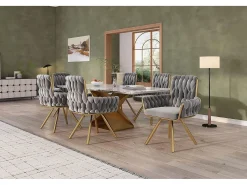 Silla de terciopelo giratorio de 6 piezas, con reposabrazos y pies de metal, respaldo espacioso, gris, 63x50x87cm