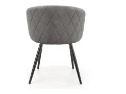 Silla de terciopelo gris con respaldo redondeado y patas de metal negro ERIKA