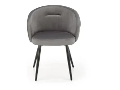 Silla de terciopelo gris con respaldo redondeado y patas de metal negro ERIKA