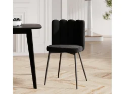 Silla de terciopelo negro con patas de metal negro - Rosy