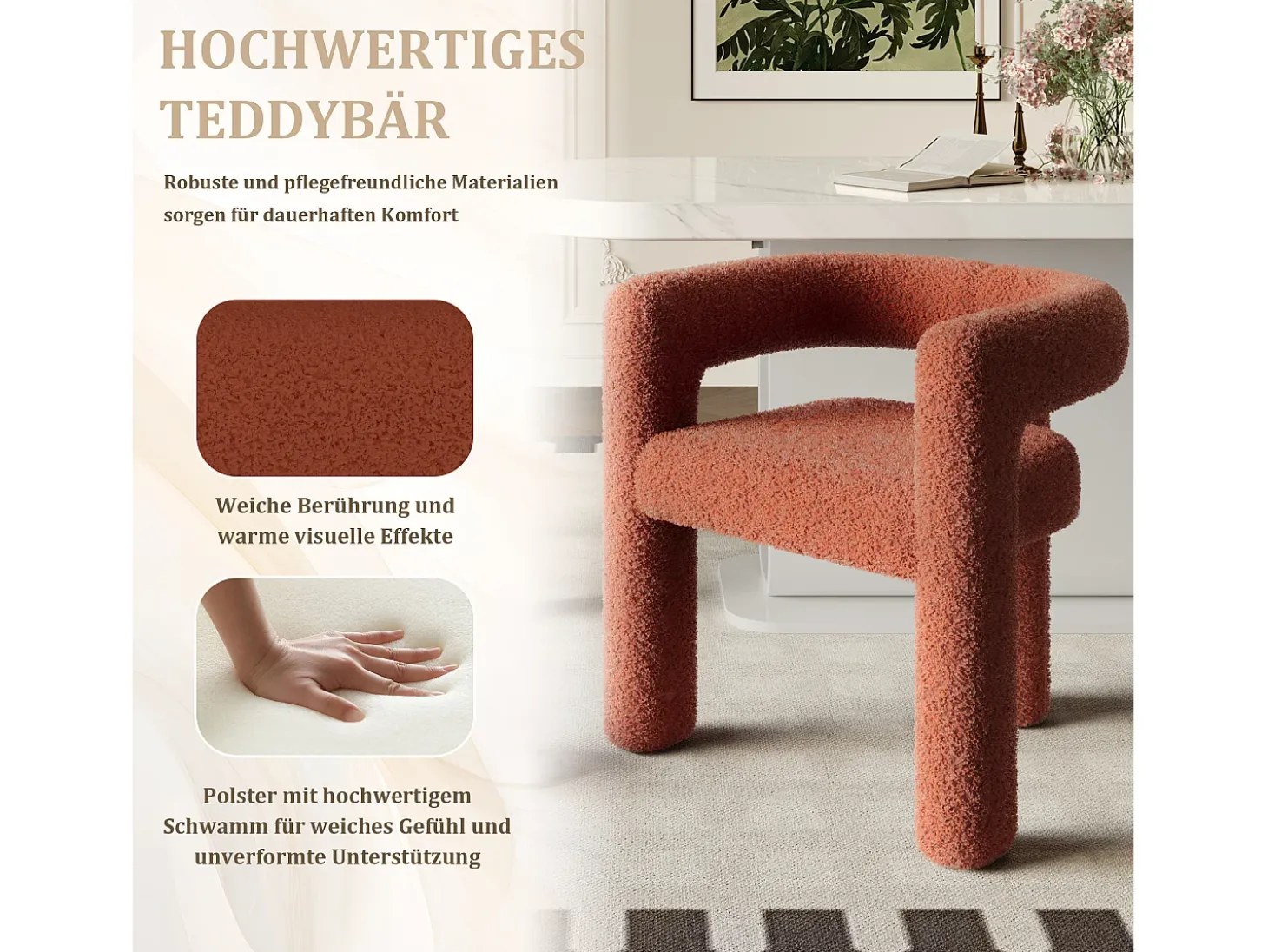 Silla de terciopelo Teddy marrón - estilo patchwork - ideal para cafetería, salón o comidas en familia