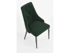 Silla de terciopelo verde oscuro con respaldo acolchado y patas de acero negro COSMOS