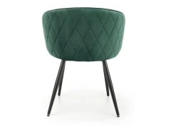 Silla de terciopelo verde con respaldo redondeado y patas de metal negro ERIKA