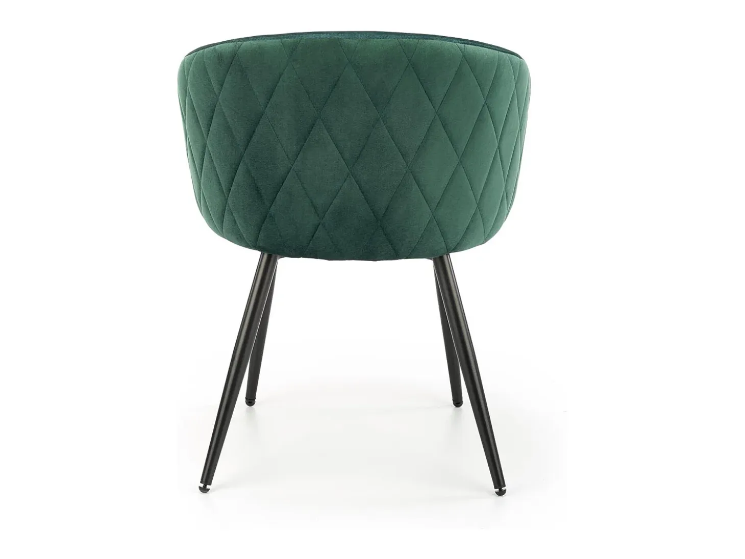 Silla de terciopelo verde con respaldo redondeado y patas de metal negro ERIKA