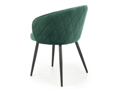 Silla de terciopelo verde con respaldo redondeado y patas de metal negro ERIKA