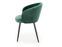 Silla de terciopelo verde con respaldo redondeado y patas de metal negro ERIKA