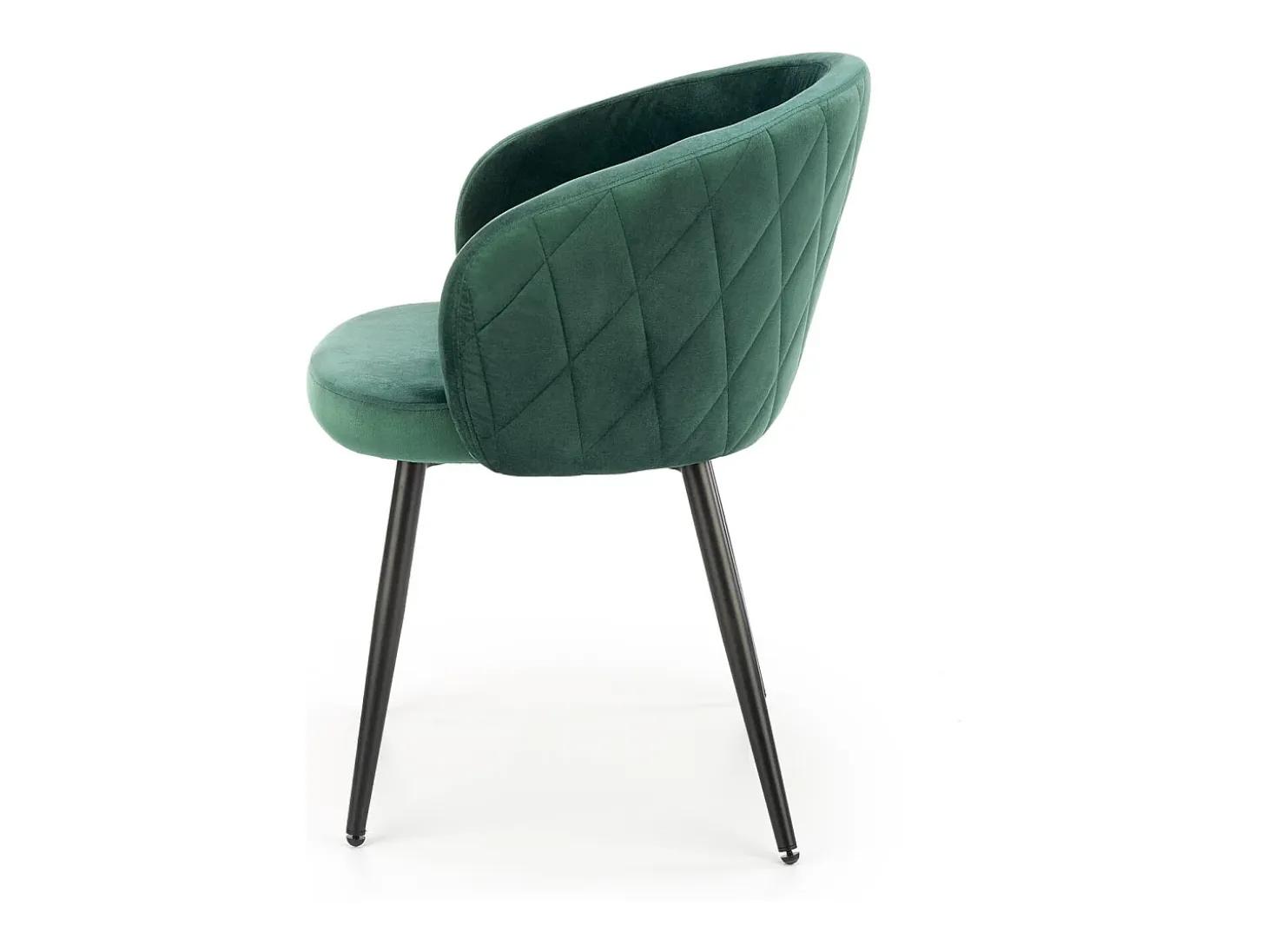 Silla de terciopelo verde con respaldo redondeado y patas de metal negro ERIKA