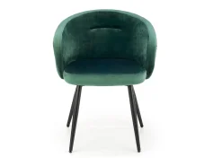 Silla de terciopelo verde con respaldo redondeado y patas de metal negro ERIKA
