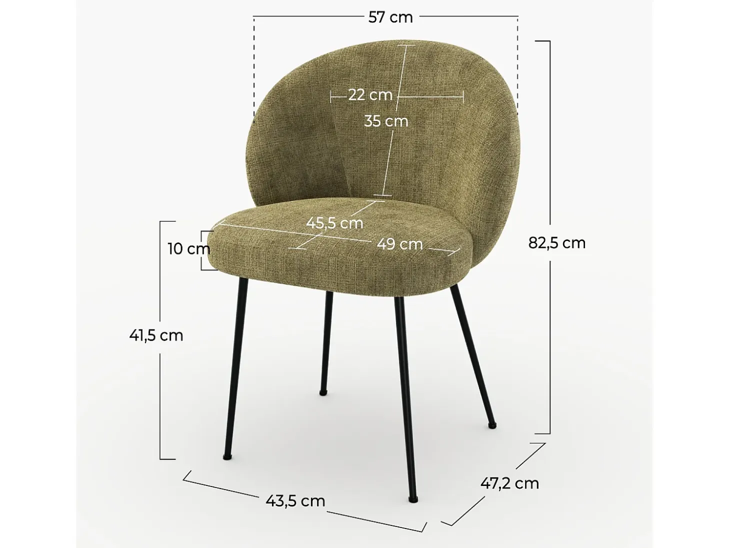 Silla de terciopelo verde oliva y metal negro - Bloomy