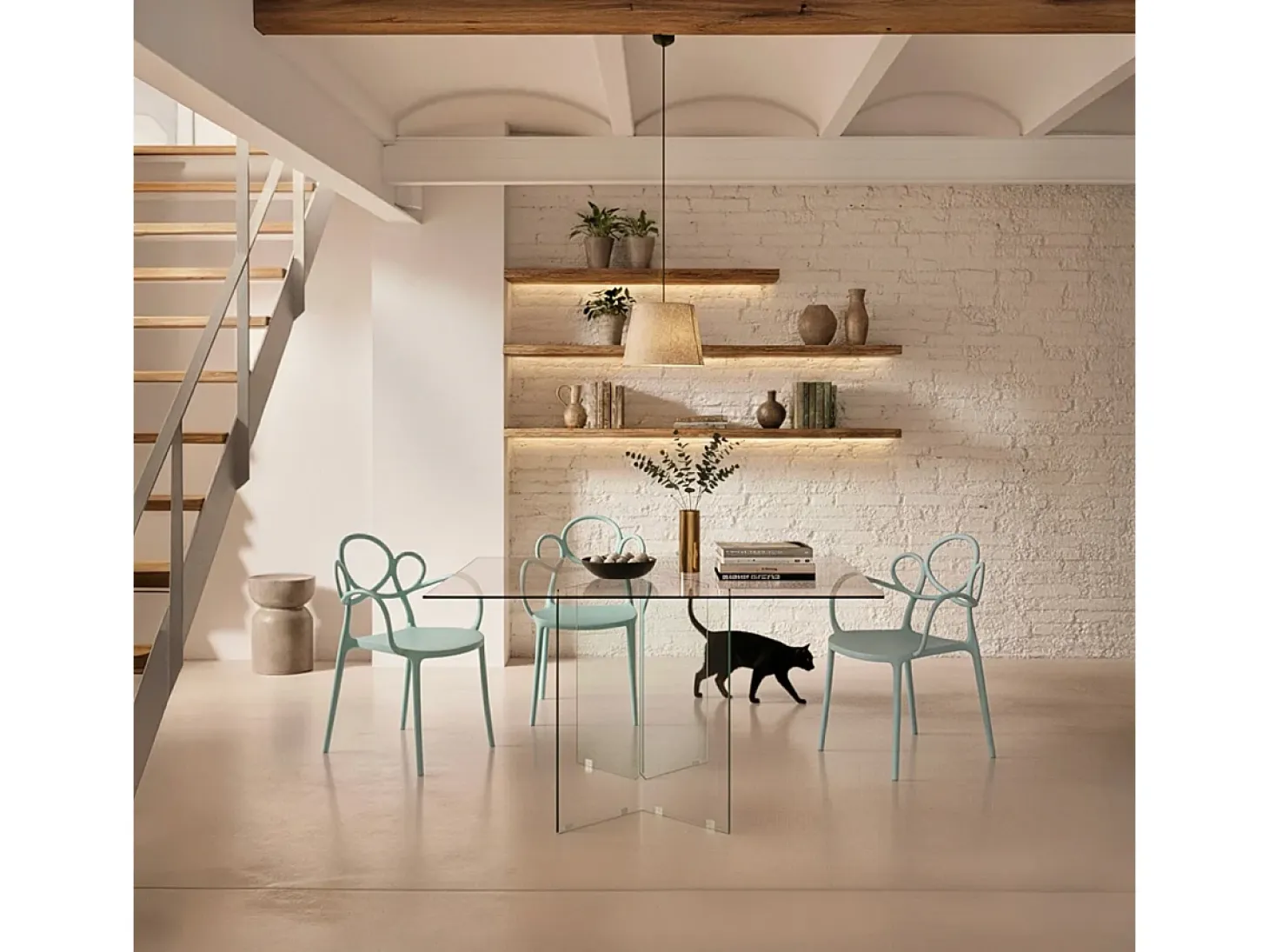 Silla diseño moderno elegante de polipropileno con reposabrazos Derby - Azul