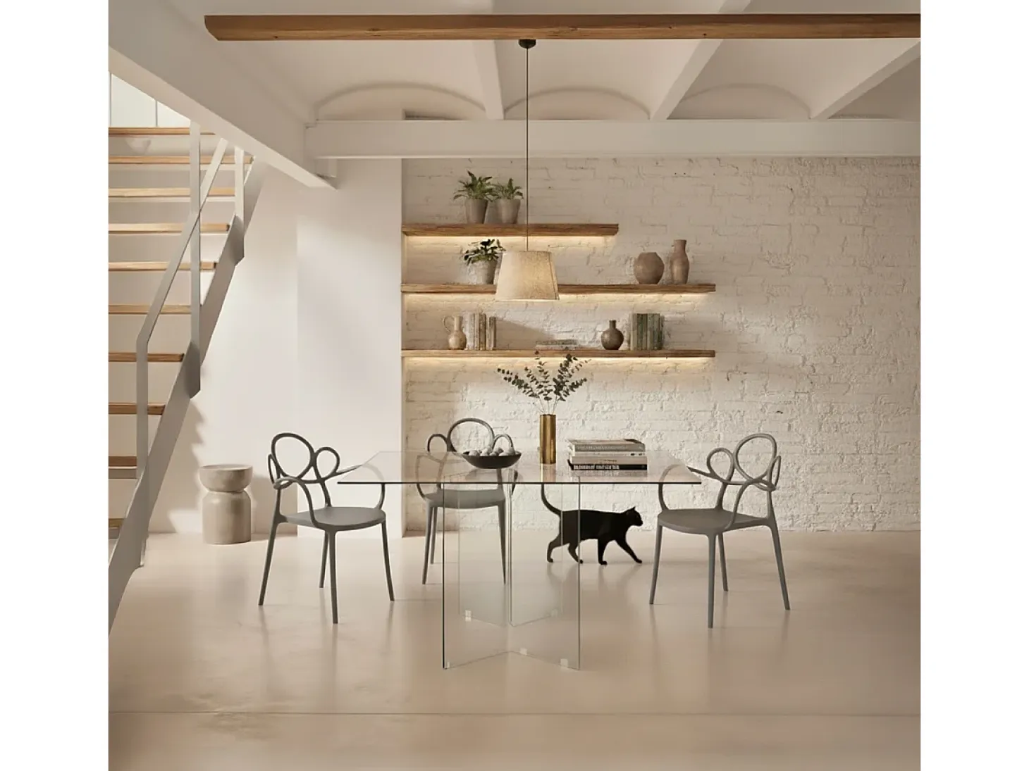 Silla diseño moderno elegante de polipropileno con reposabrazos Derby - Gris