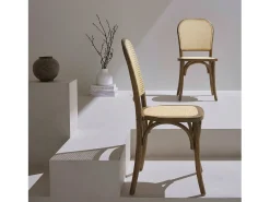 Silla efecto vintage de madera y ratán, set de 2 marrón viejo
