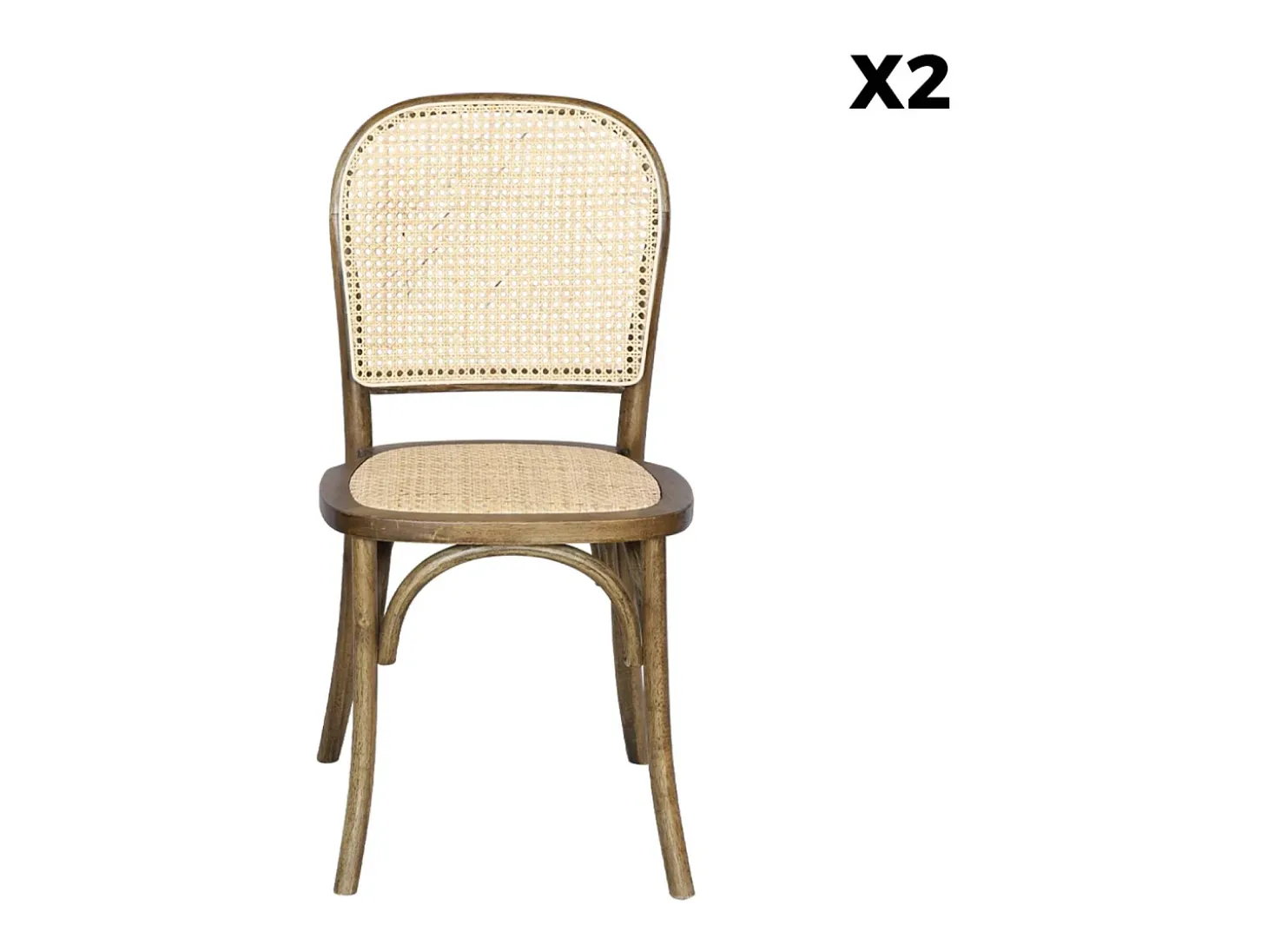 Silla efecto vintage de madera y ratán, set de 2 marrón viejo