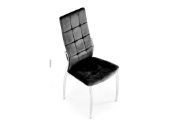 Silla Elysium tapizada en terciopelo negro con patas de metal
