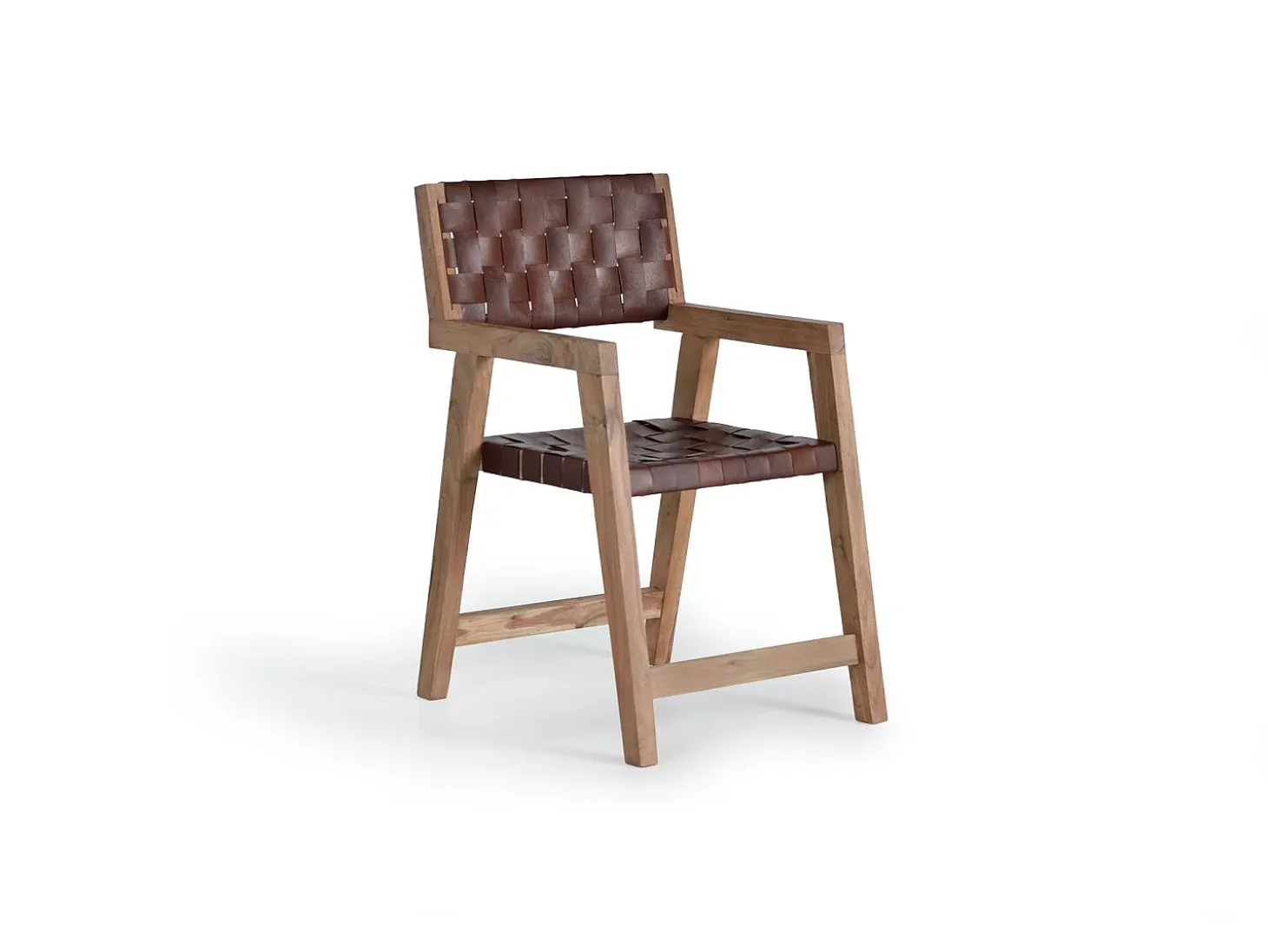 Silla en piel natural y madera de mango