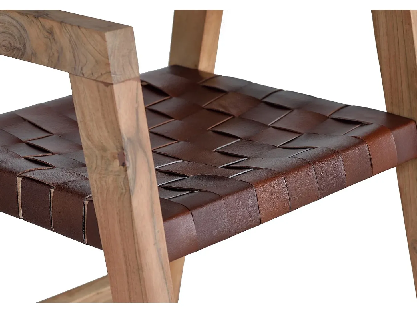 Silla en piel natural y madera de mango