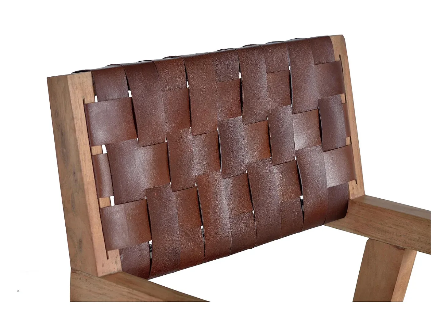Silla en piel natural y madera de mango