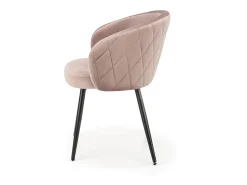 Silla Erika de terciopelo beige con respaldo redondeado y patas de metal negro