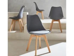 Silla escandinava con patas de madera de haya, set de 4 gris