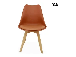Silla escandinava con patas de madera de haya, set de 4 terracota