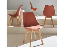 Silla escandinava con patas de madera de haya, set de 4 terracota