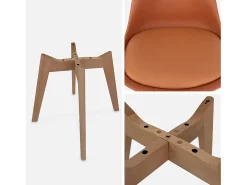 Silla escandinava con patas de madera de haya, set de 4 terracota