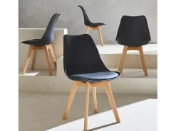 Silla escandinava con patas de madera de haya, set de 4 negro