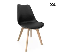 Silla escandinava con patas de madera de haya, set de 4 negro