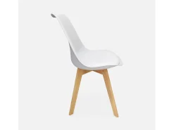 Silla escandinava con patas de madera de haya, set de 6 blanco
