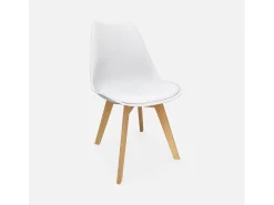 Silla escandinava con patas de madera de haya, set de 6 blanco