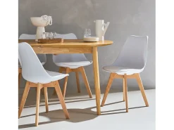 Silla escandinava con patas de madera de haya, set de 6 blanco
