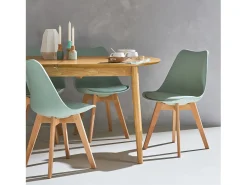 Silla escandinava con patas de madera de haya, set de 6 verde celadón