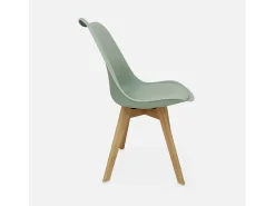 Silla escandinava con patas de madera de haya, set de 6 verde celadón
